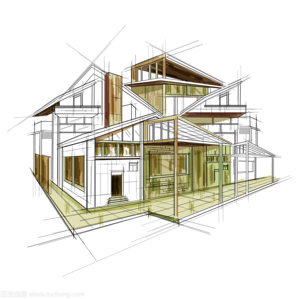 外部建筑草案藍圖設計素描