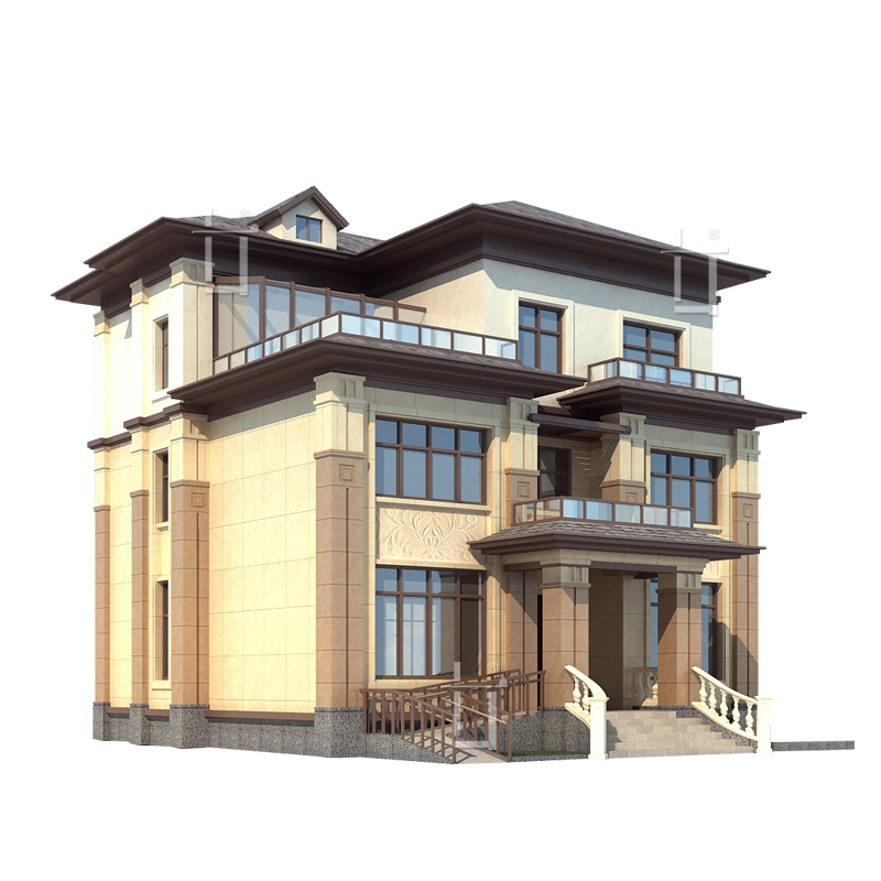 現代新中式鄉(xiāng)村風格兩層半別墅設計圖紙農村自建房三層施工效果圖