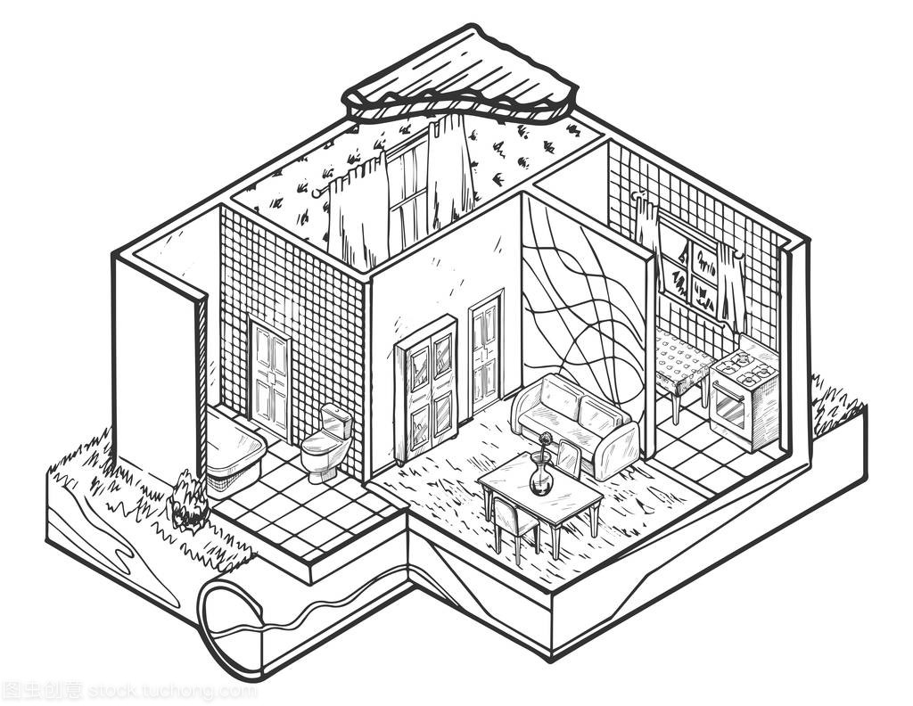 房子內(nèi)部手繪建筑圖